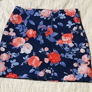Talbots Navy and Coral Floral Mini Skirt